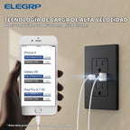 ELEGRP Cargador USB de pared, receptáculo USB con puertos USB tipo A y tipo C, enchufe dúplex de 15 amperios resistente a manipulaciones NEMA 5-15R, placa de pared incluida, certificación UL (paquete