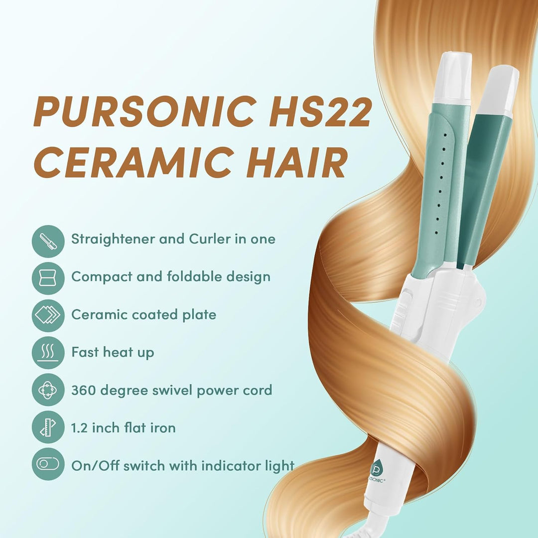 PURSONIC Alisador y rizador de pelo de cerámica, plancha de pelo de...