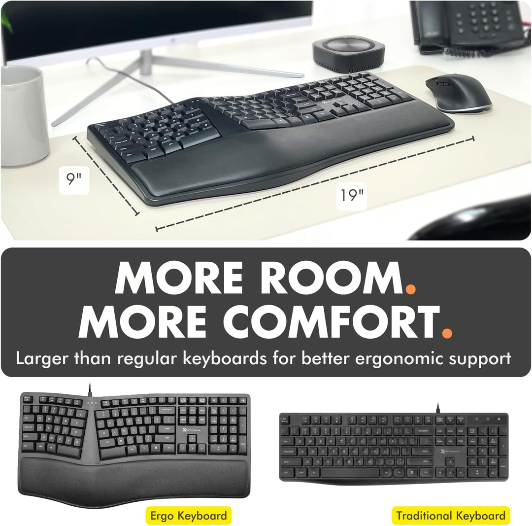 Teclado Ergonómico con Cable X9 con Reposamuñecas Acolchado - Escri...