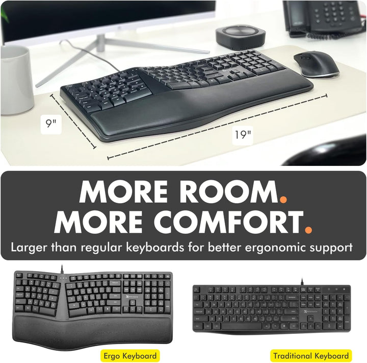 Teclado Ergonómico con Cable X9 con Reposamuñecas Acolchado - Escri...