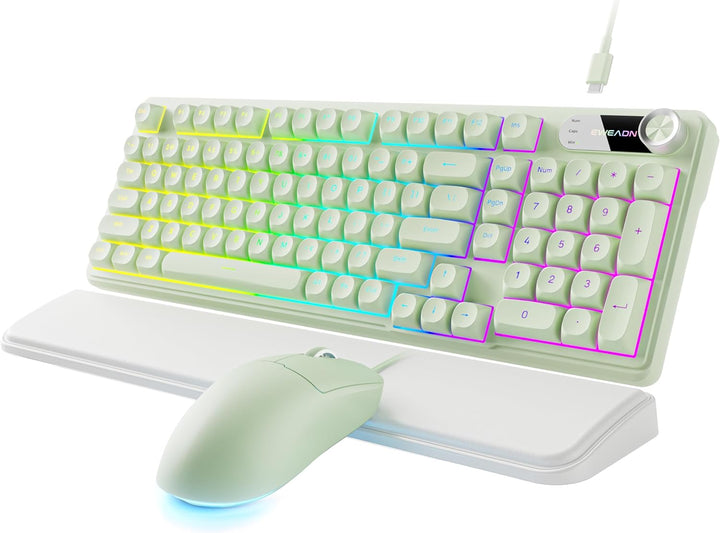 EWEADN Combo de teclado y mouse con cable con reposamuñecas desmont...