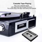 Tocadiscos Bluetooth 7 en 1 con altavoces estéreo, tocadiscos para vinilo a MP3 con reproducción de cassette, radio AM/FM, control remoto, codificación USB/SD, conector de salida de música de