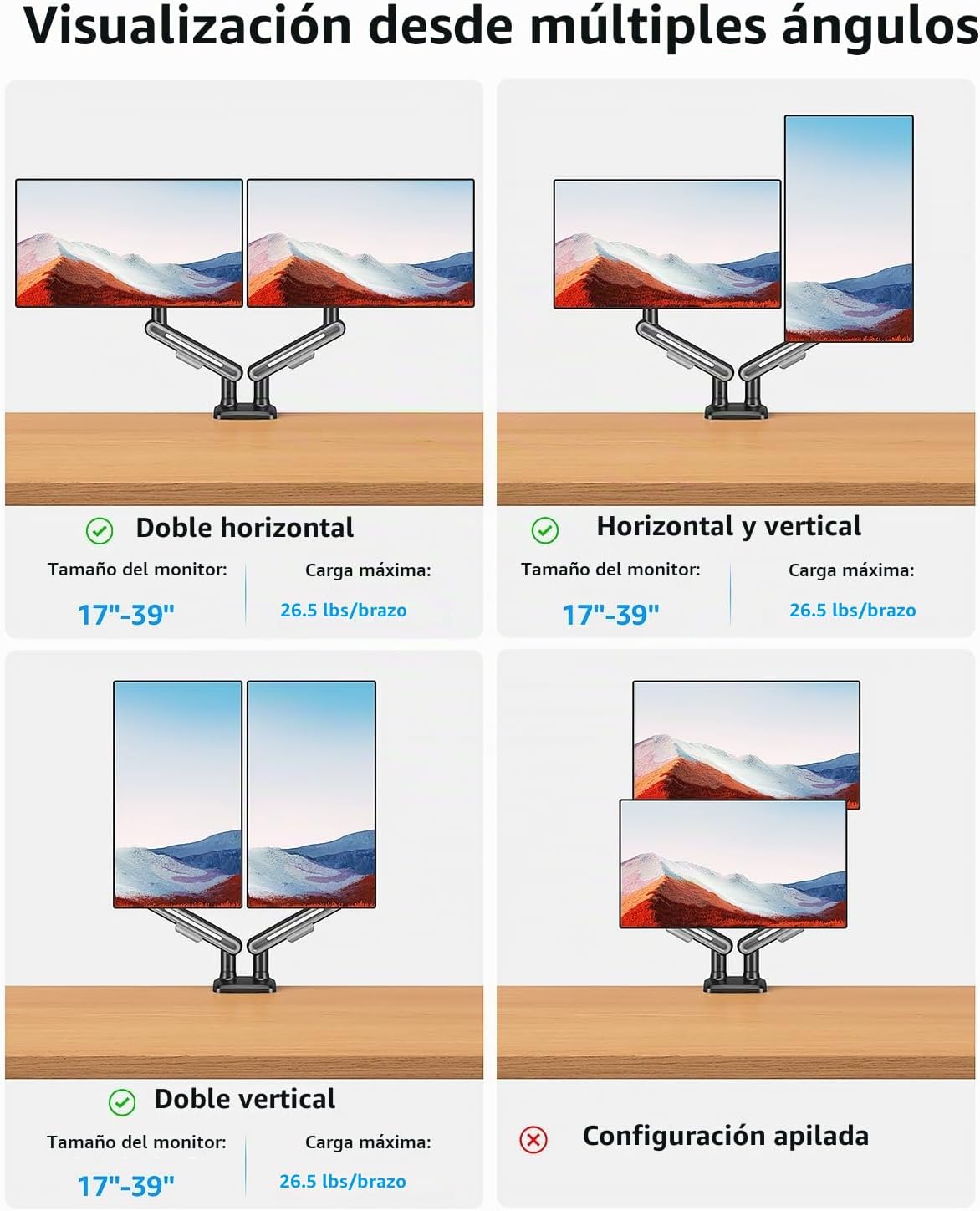 Soporte de monitor dual MOUNTUP, brazo de monitores de alta resistencia