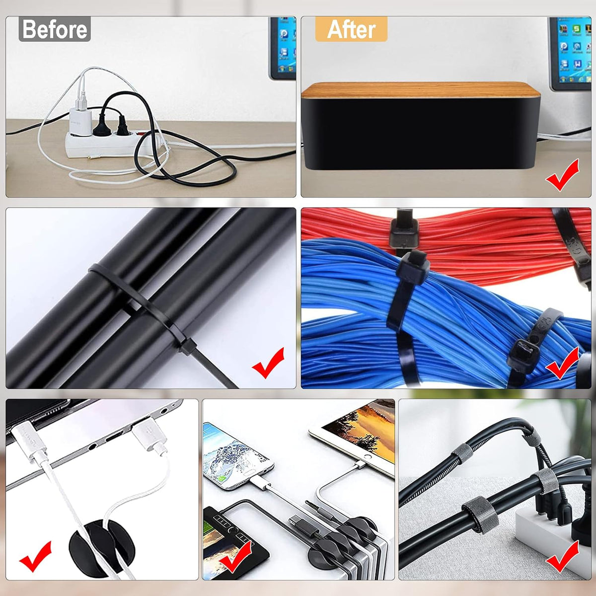 Caja de organización de cables de 128 piezas, kit de organización de cables para regleta de alimentación para ocultar cables, cajas ocultas de cables, caja de cables, caja de cables, material ABS