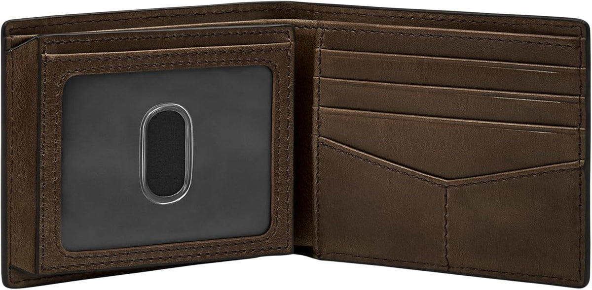 Fossil Derrick - Cartera de piel con bloqueo RFID, Caqui oscuro