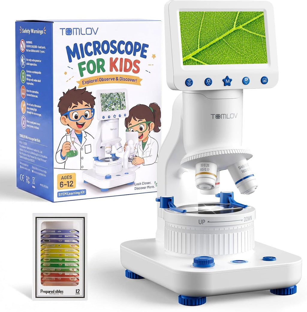 TOMLOV DM302K Microscope para Niños, 800X Kit de Ciencia, Pantalla de 4.3"  Juguete STEM