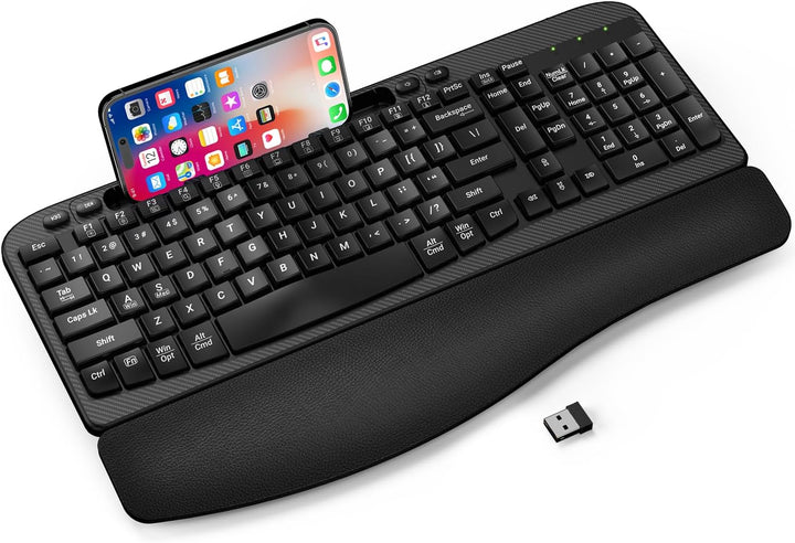 Teclado inalámbrico ergonómico con reposamuñecas acolchado, teclas...