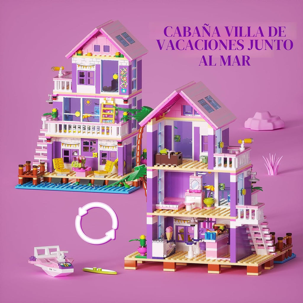 Juego de construcción de casa de playa, juguetes de construcción de casas de villa junto al mar, compatibles con Lego Friends Sets para niñas de 8 a 12 años, kit creativo de construcción de casa de campo, regalo para Navidad, día de San Valentín, fiesta