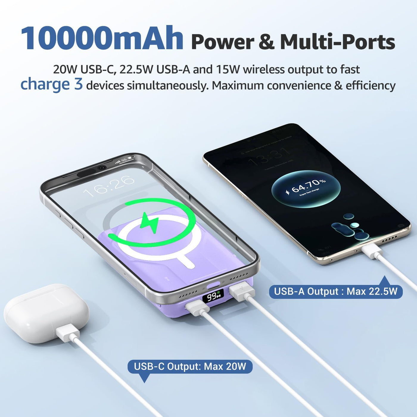 Azmuth Banco de energía magnético, 10000 mAh para batería MagSafe,...