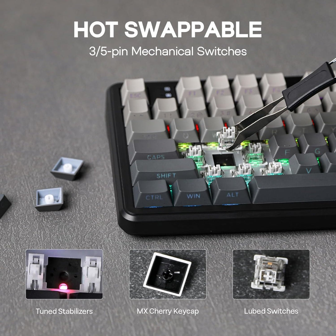 EPOMAKER Aula F108 - Teclado inalámbrico para juegos, teclado mecán...