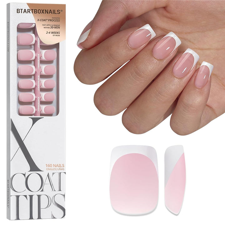 BTArtboxnails XCOATTIPS - Uñas a presión cortas con punta francesa,...