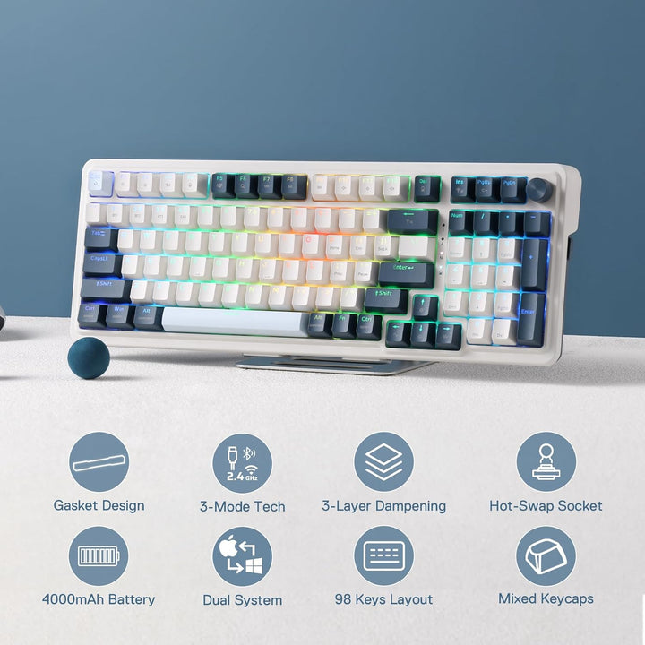 Redragon K686 PRO Teclado Gaming Inalámbrico RGB con Gasket de 98 T...