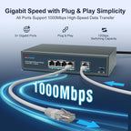 Conmutador PoE Gigabit de 5 puertos, 4 puertos PoE+ con alimentación