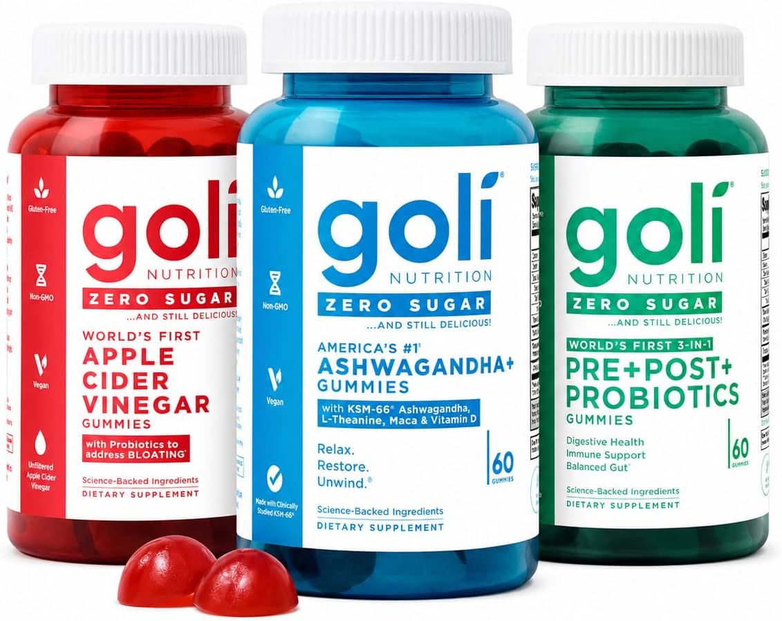 Goli Zero Sugar Trio - El Primer 3-en-1 Pre, Post, Probiótico del Mundo, 180 unidades