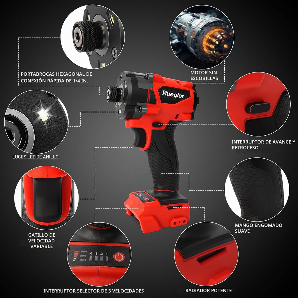 Destornillador de impacto inalámbrico de 1/4 pulgadas compatible
