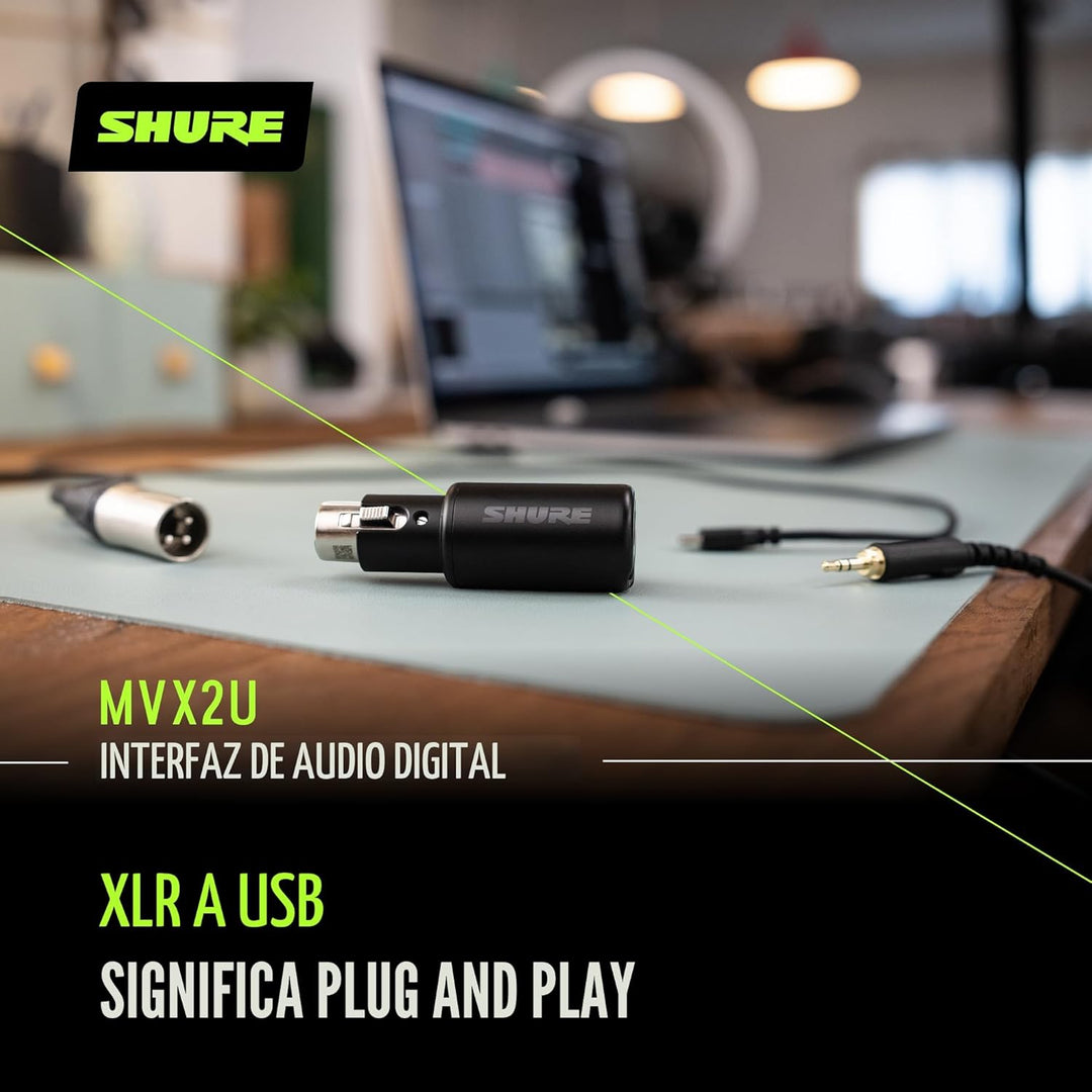 Shure MVX2U - Interfaz XLR a USB con conector para auriculares, gan...