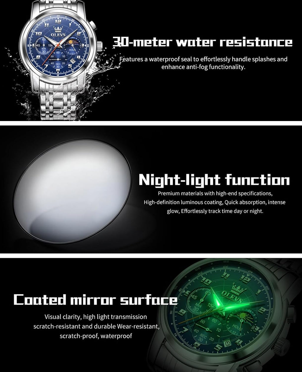 Reloj OLEVS para Hombre Original Analógico de Cuarzo Negocios Reloj de Pulsera de Lujo para Hombre Impermeable Acero Inoxidable Fecha Moda Vestir Casual Estilizado Cronógrafo Diseño reloj para Hombre