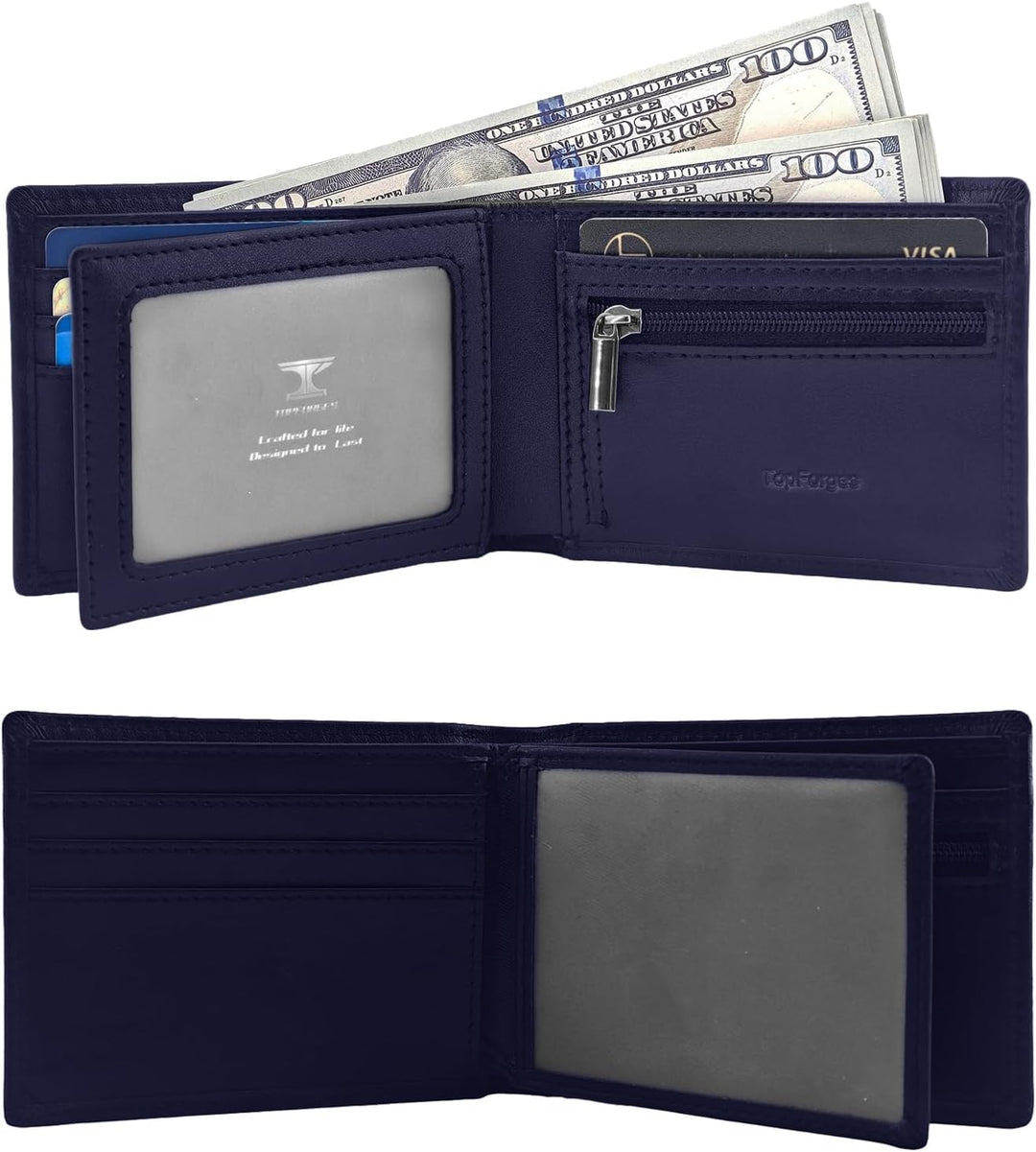 TOPFORGES Cartera de piel auténtica RFID para hombre, delgada, pleg...