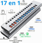 VANGREE, MK1-1200800C8, hub USB 3.2 de 17 puertos, alimentado, adaptador 12V/8A