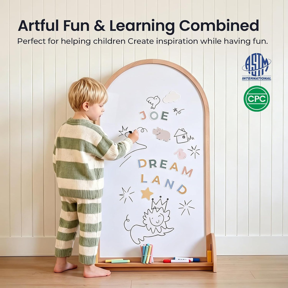 Tiny Land Caballete de arte para niños, pizarra magnética de doble cara y