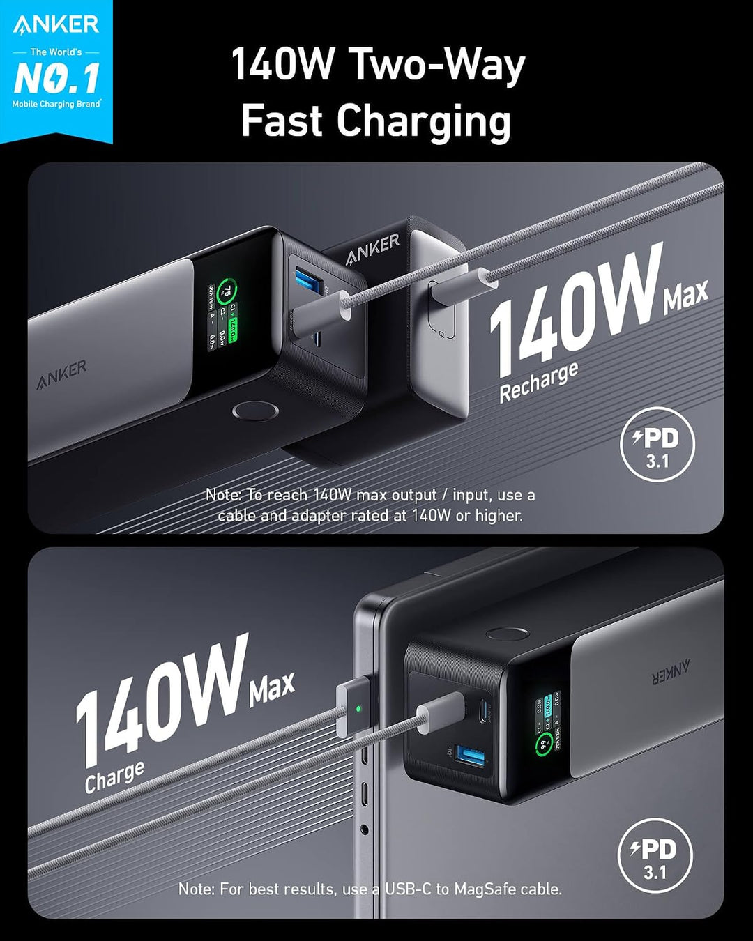 Anker Cable Nano USB C, 240 W, cable trenzado multicolor flexible d...