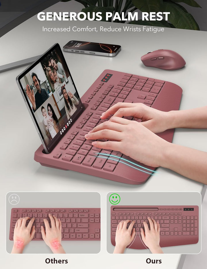 Combo de teclado y ratón inalámbrico - Teclado ergonómico de tamaño...