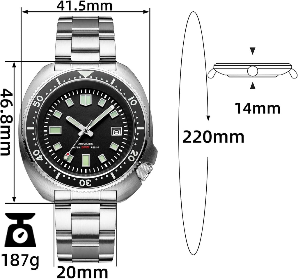 ADDIESDIVE Reloj de buceo automático para hombre H8 Reloj de pulsera de acero inoxidable mecánico NH35A/8215 Dial limpio zafiro sintético estéril sin logotipo
