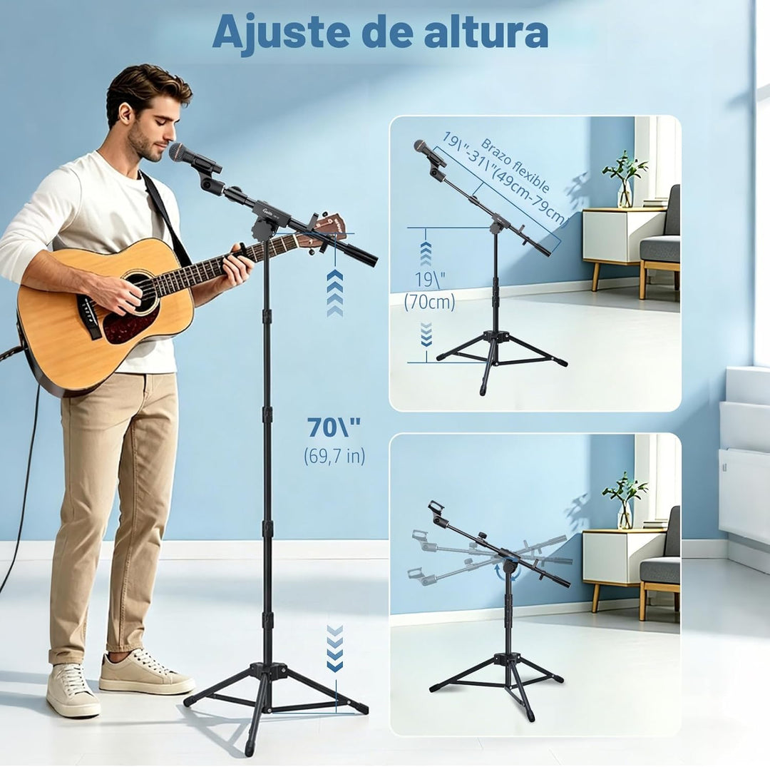 GUITTO Soporte de piso para micrófono con soporte para teléfono\/ta...
