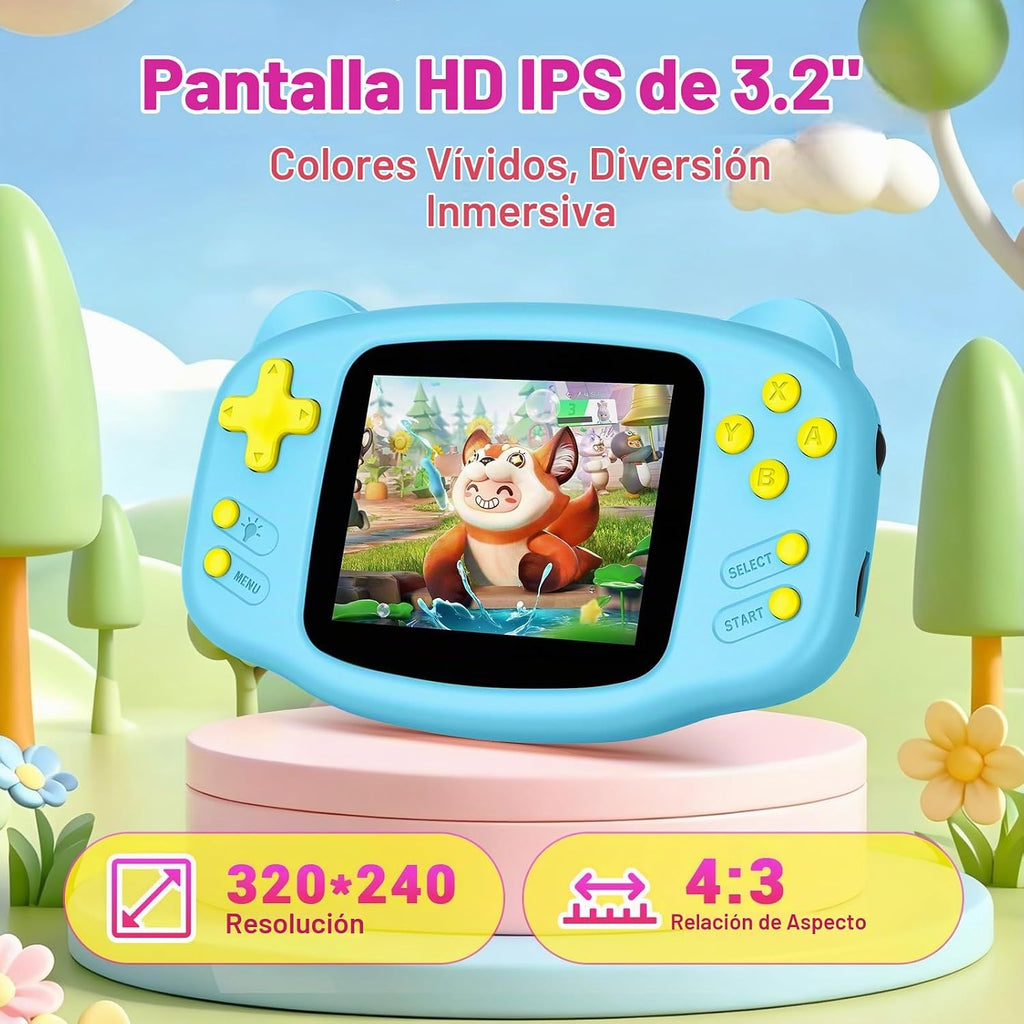 Juego de mano para niños, 300 videojuegos retro integrados, reproductor de juegos portátil de 16 bits con pantalla HD de 3.2 pulgadas, batería recargable, mini juguete de viaje electrónico de regalo