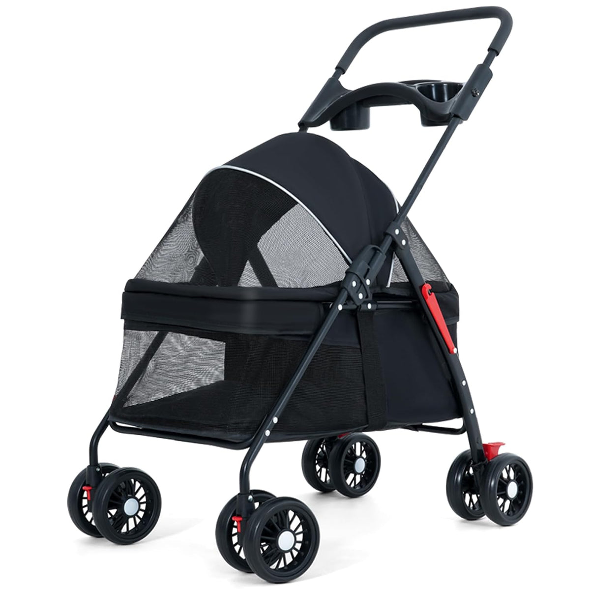 Cochecito plegable para mascotas con portavasos y freno