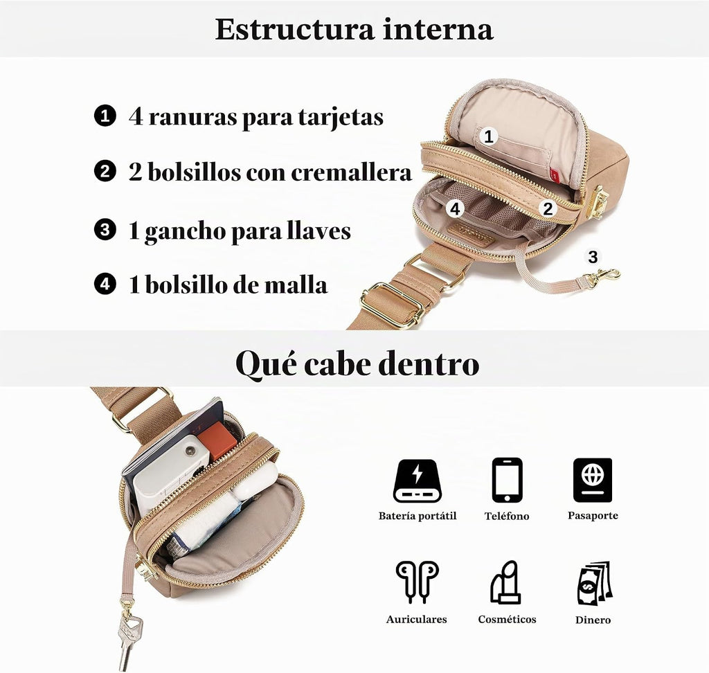 Bolso cruzado antirrobo para mujer, bolso bandolera pequeño