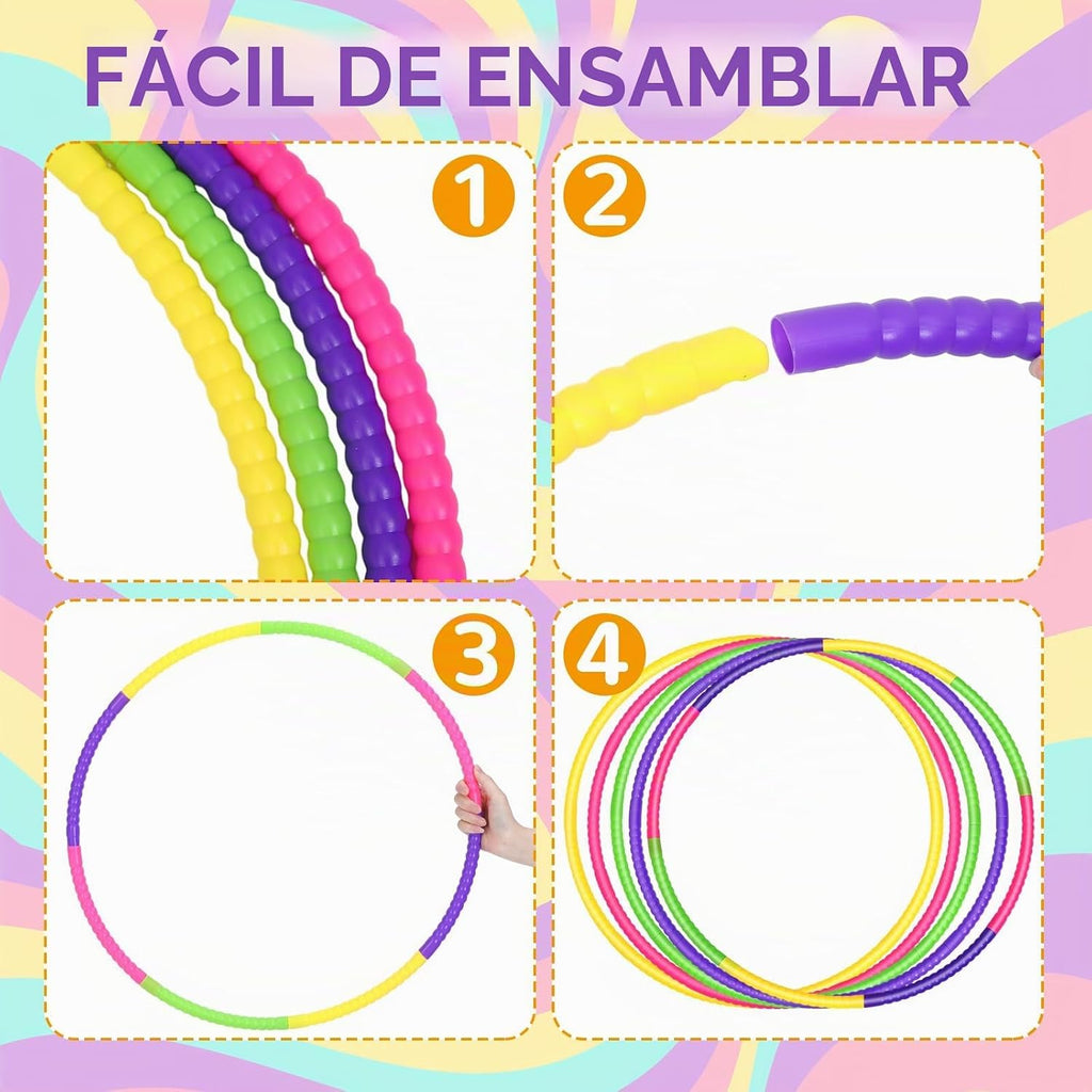 12 piezas de aro de juguete para niños, aro de juguete desmontable ajustable de colores, aro de ejercicio de plástico para niños, adolescentes, gimnasia, equipo de agilidad para perros