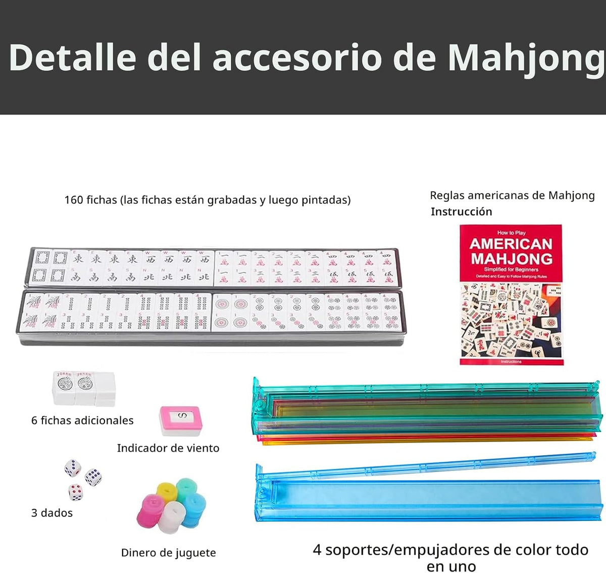 Juego de Mahjong Americano GUSTARIA, 166 Azulejos Blancos de Calidad, 4 Estante/Empujadores de Color Todo en Uno, Juego de Azulejos Mahjong con Bolsa de Transporte Azul Impresa
