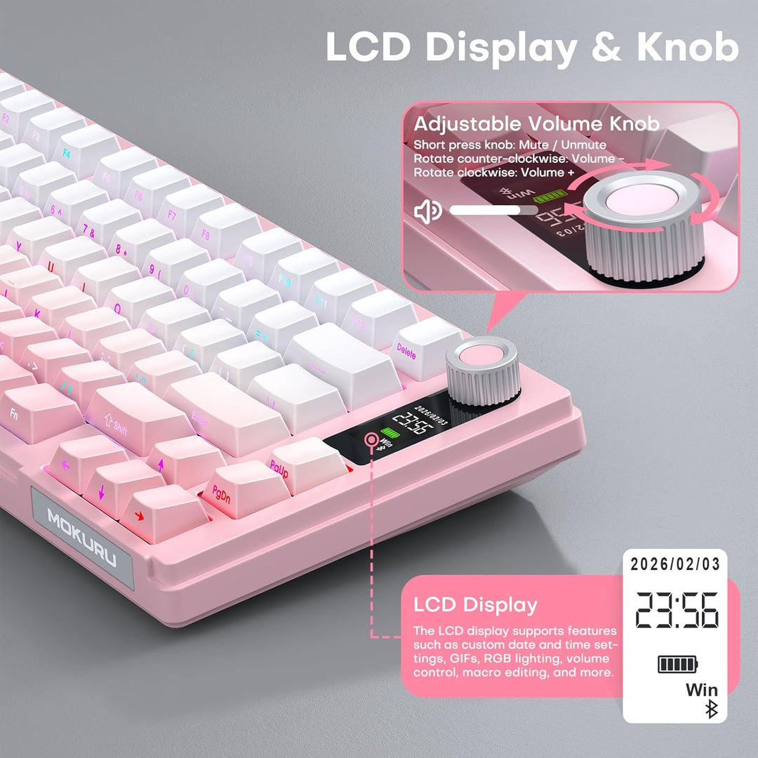 MOKURU Teclado mecánico inalámbrico, tres modos BT\/2.4G\/USB-C, co...