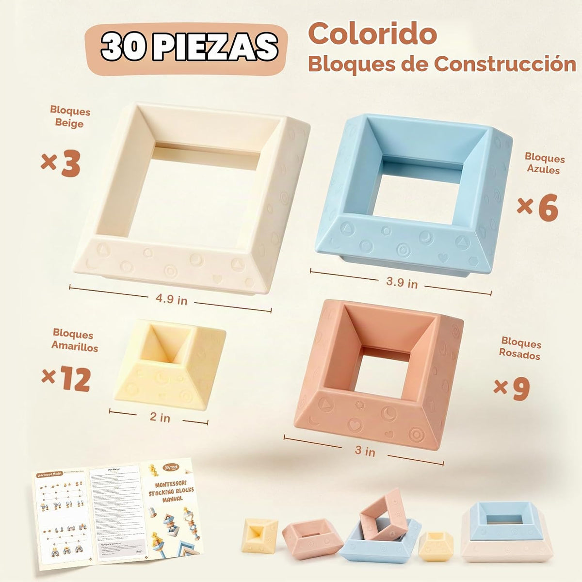 Joyreal Montessori - Bloques apilables para niños pequeños