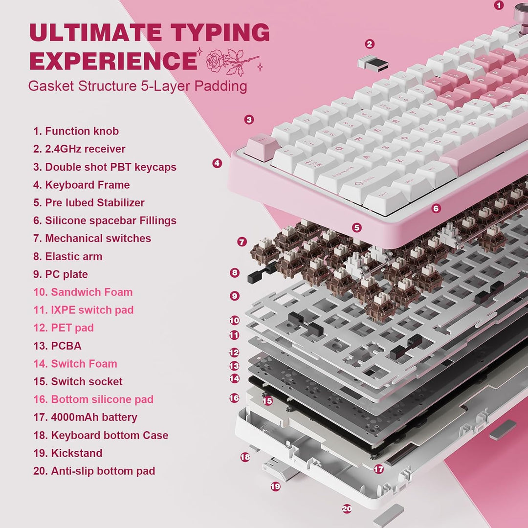 YUNZII Teclado mecánico inalámbrico B75 PRO, diseño del 75% con per...