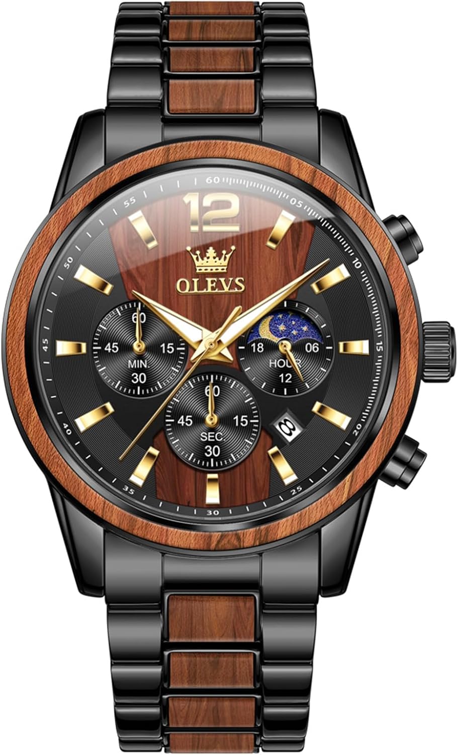 OLEVS Relojes de pulsera analógicos de cuarzo para hombre, cronógrafo, multifunción, fase lunar, fase luminosa, banda de silicona, relojes de pulsera