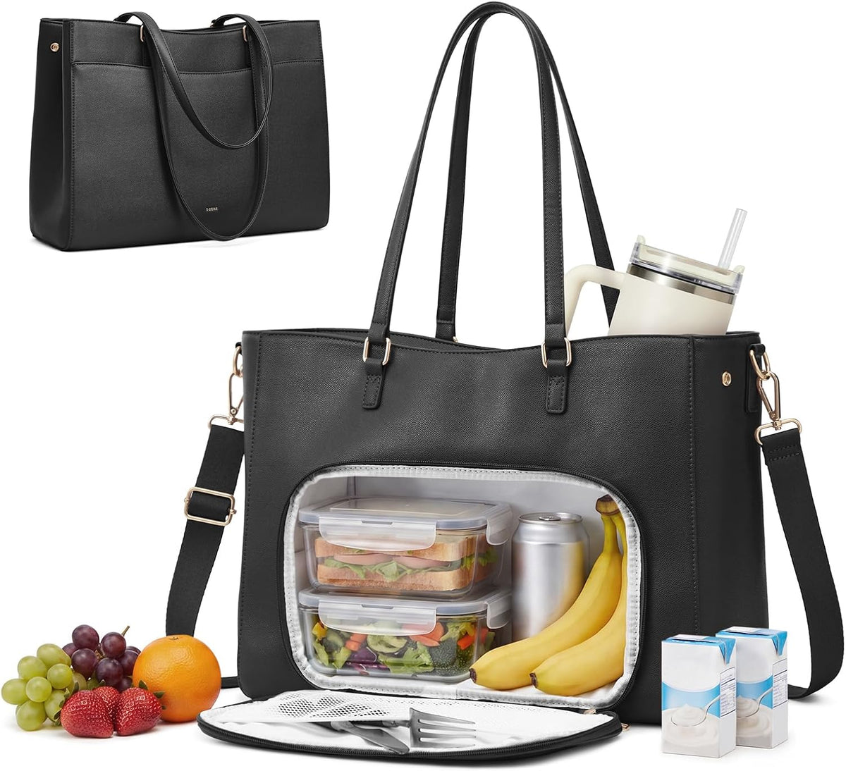 S-ZONE Bolsa de almuerzo para mujer, bolsa de trabajo con compartimento de