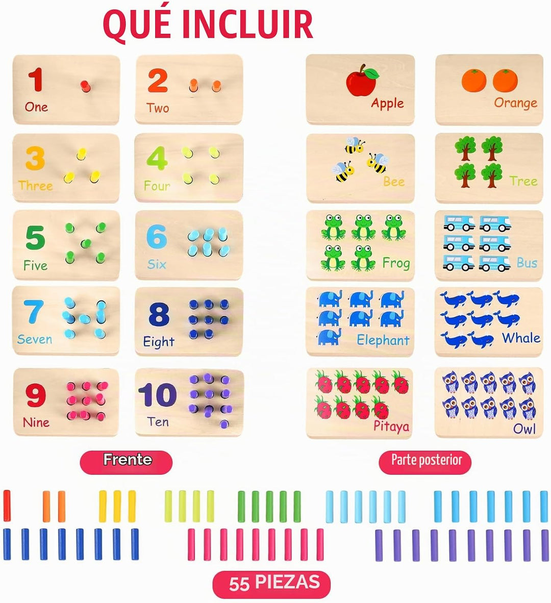 Gserin Tablero de Clavos Numéricos de Madera para Contar para Niños...