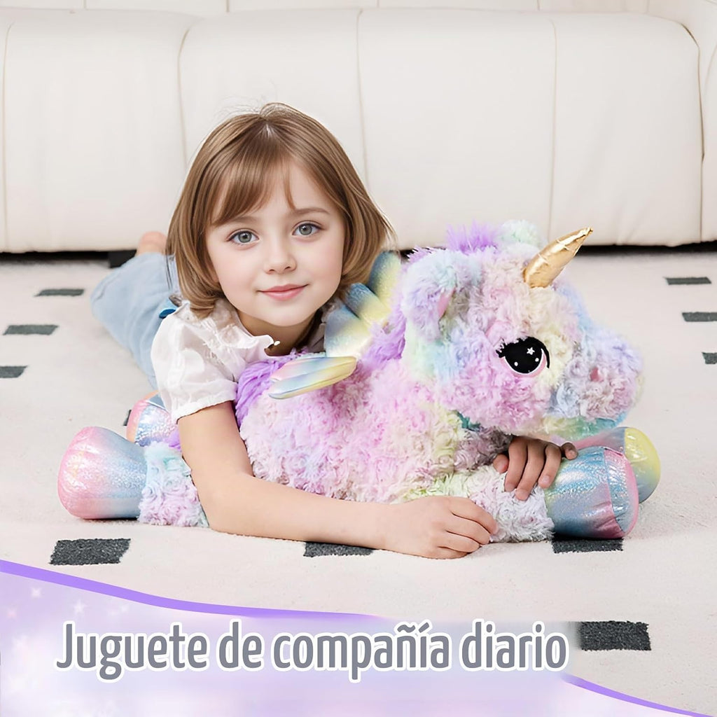 Animal de peluche de unicornio rosa arcoíris de 24 pulgadas, con alas, suave, lindo y grande, almohada de peluche, regalo para niños, niñas, niños, cumpleaños, San Valentín, Navidad