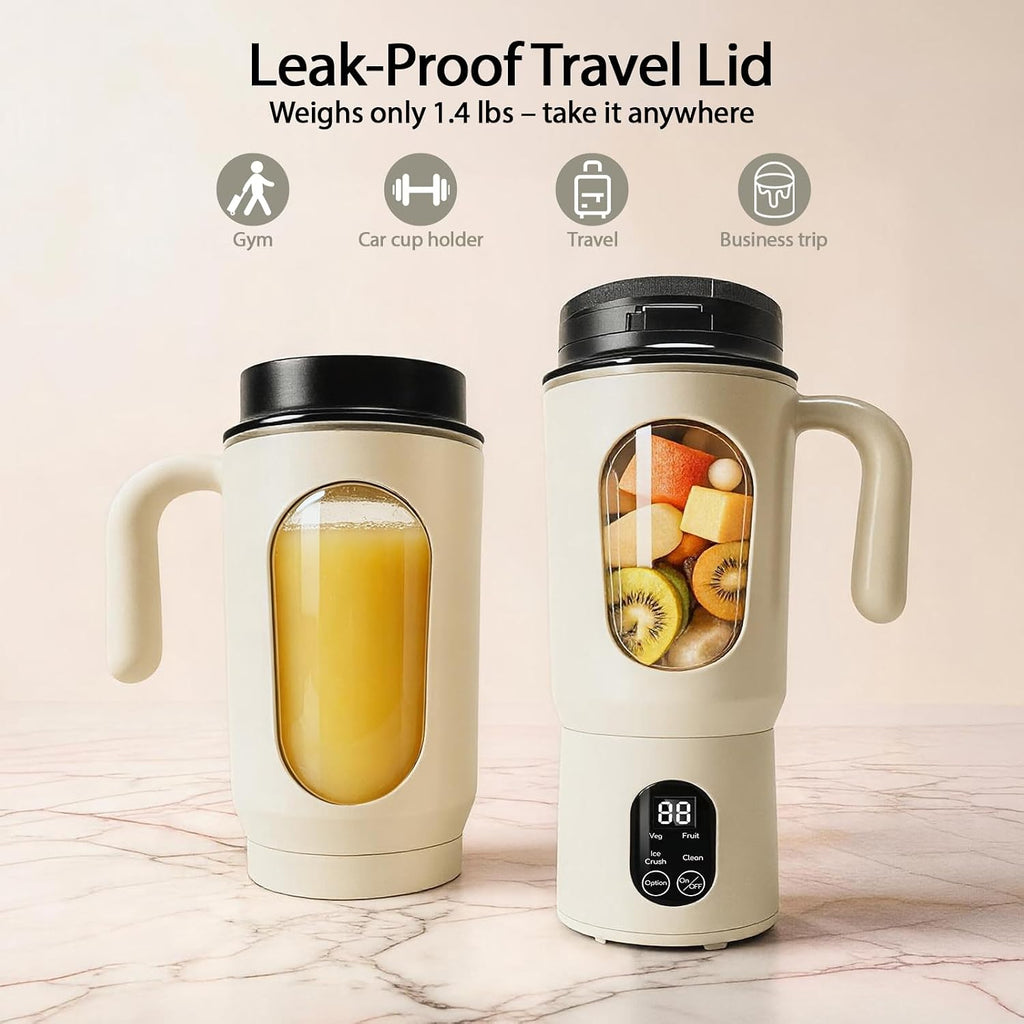 Batidora portátil para batidos, 580ML USB-C recargable Juicer Cup (beige)