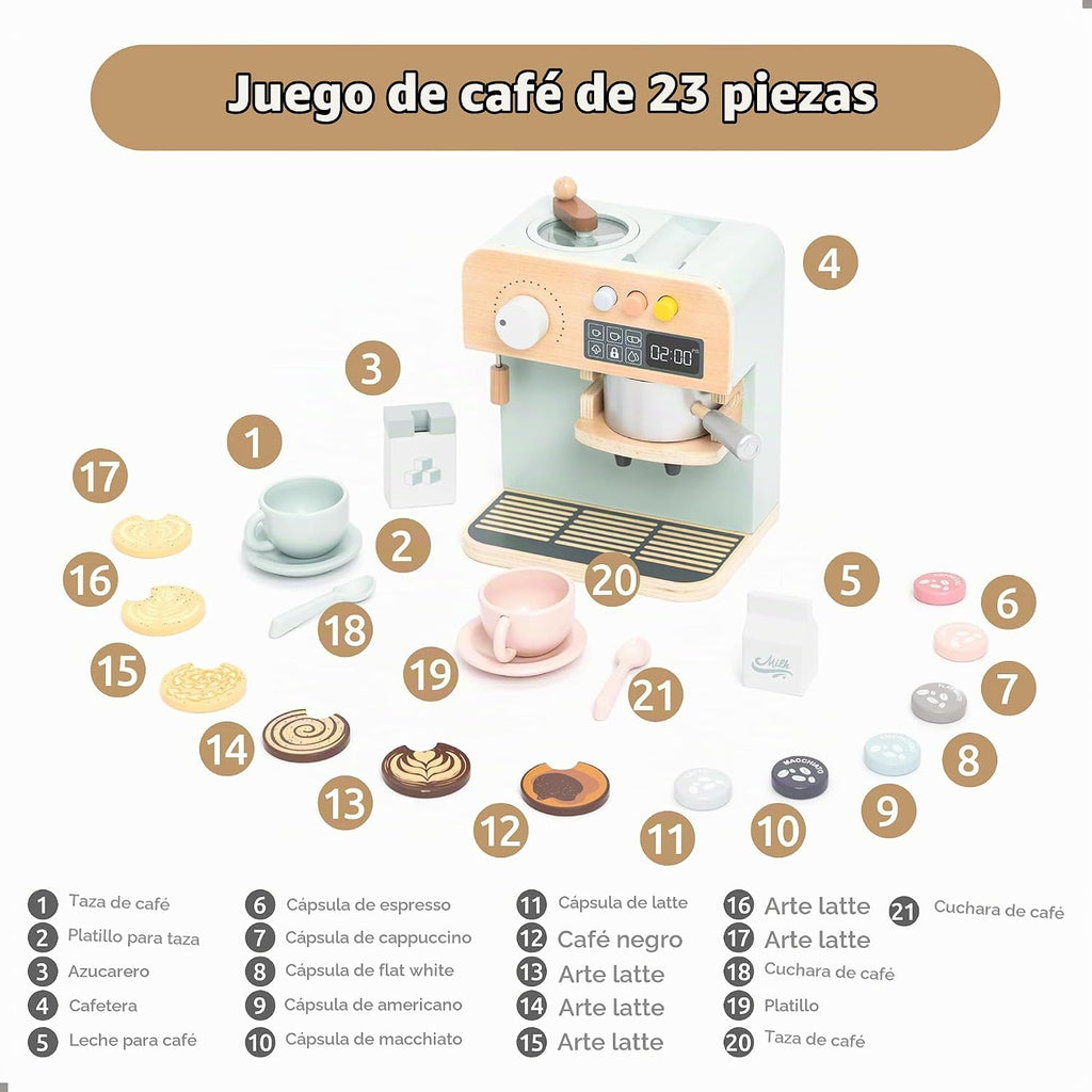UMU® Cafetera de juguete de madera para niños, accesorio de cocina de juego de simulación para niños pequeños, juego de máquina de café expreso, juguete Montessori para edades de 3, 4, 5, 6