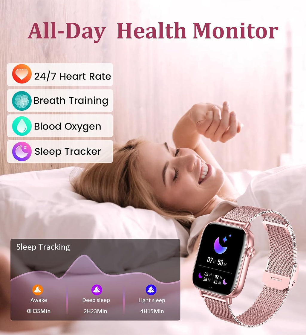 Reloj inteligente de 1.83 pulgadas para mujer con llamada Bluetooth (respuesta/marcación), rastreador de actividad física con más de 100 modos deportivos, monitor de frecuencia cardíaca/sueño, podómetro, relojes inteligentes para mujer, compatible con