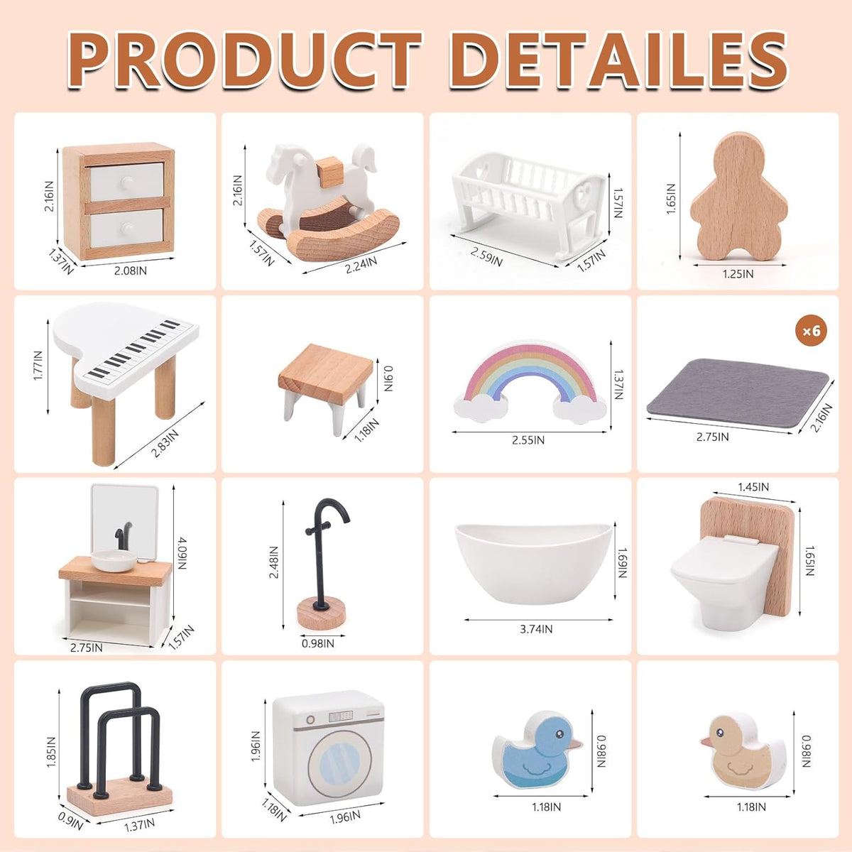 HAPGFS Juego de muebles de casa de muñecas de madera, accesorios el...