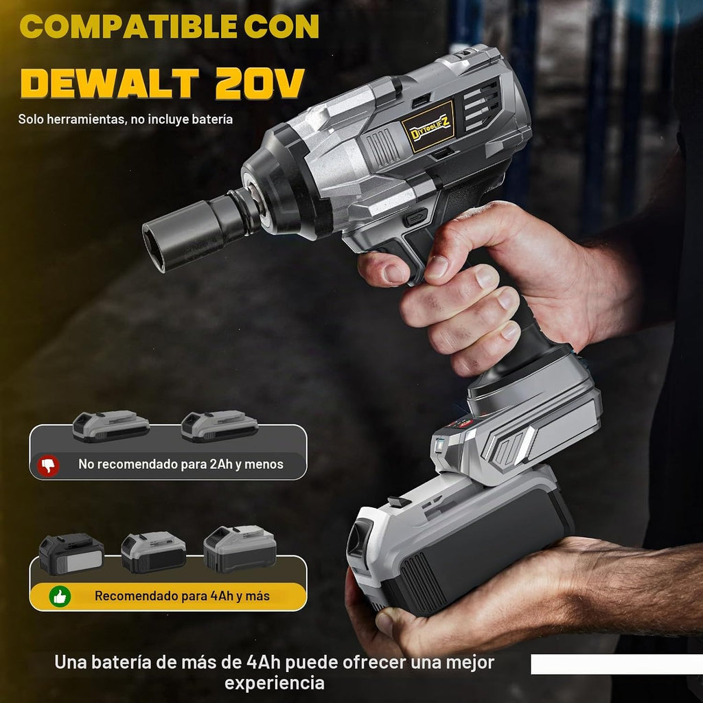 DIYtoolifz - Llave de impacto inalámbrica de 1500 Nm de 1/2 pulgada compatible con Dewalt 20V
