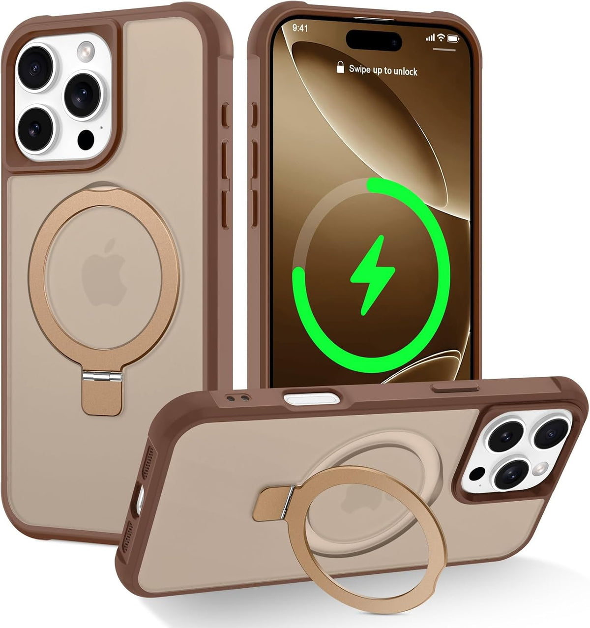 Funda compatible con iPhone 16 Pro con soporte, color marrón desierto