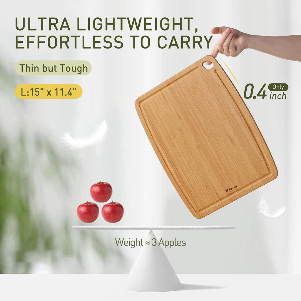 Tabla de cortar de bambú ligera y duradera con pies antideslizantes, tabla de cortar de madera no tóxica para cocina, resistente al calor, tabla de cortar y charcutería con ranura para jugos, esenciales de cocina para carne
