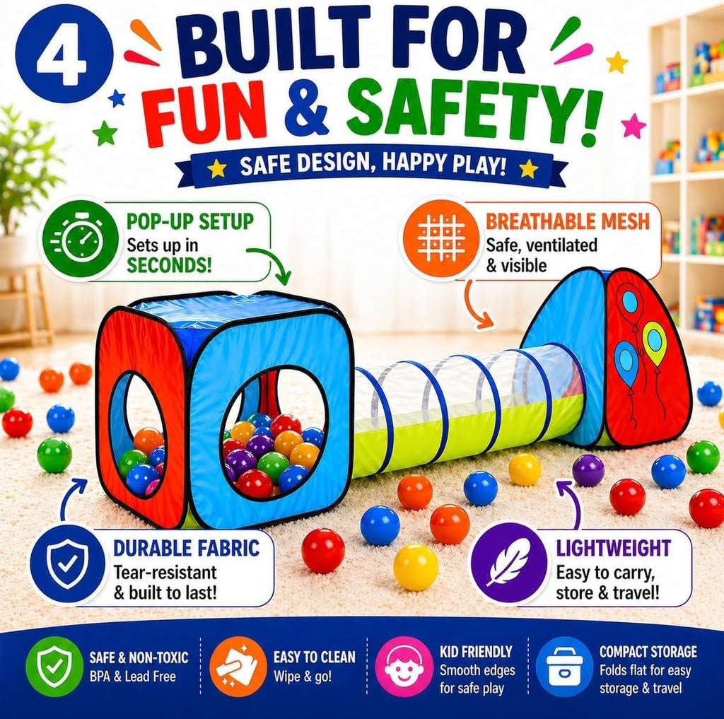 Kiddey - Juego de túnel y alberca de pelotas | Tiendas de campaña emergentes de 3 piezas para niños, bebés y niños pequeños, niños y niñas | Juego de regalo para interiores y exteriores | Albercas de