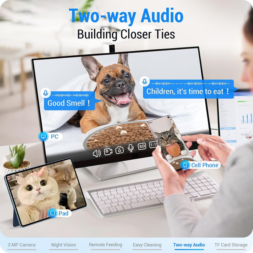 Frienhund Comedero automático para gatos con cámara 2K: alimentador automático para perros WiFi 5G con visión nocturna, dispensador de comida para gatos con contenedor grande de almacenamiento de