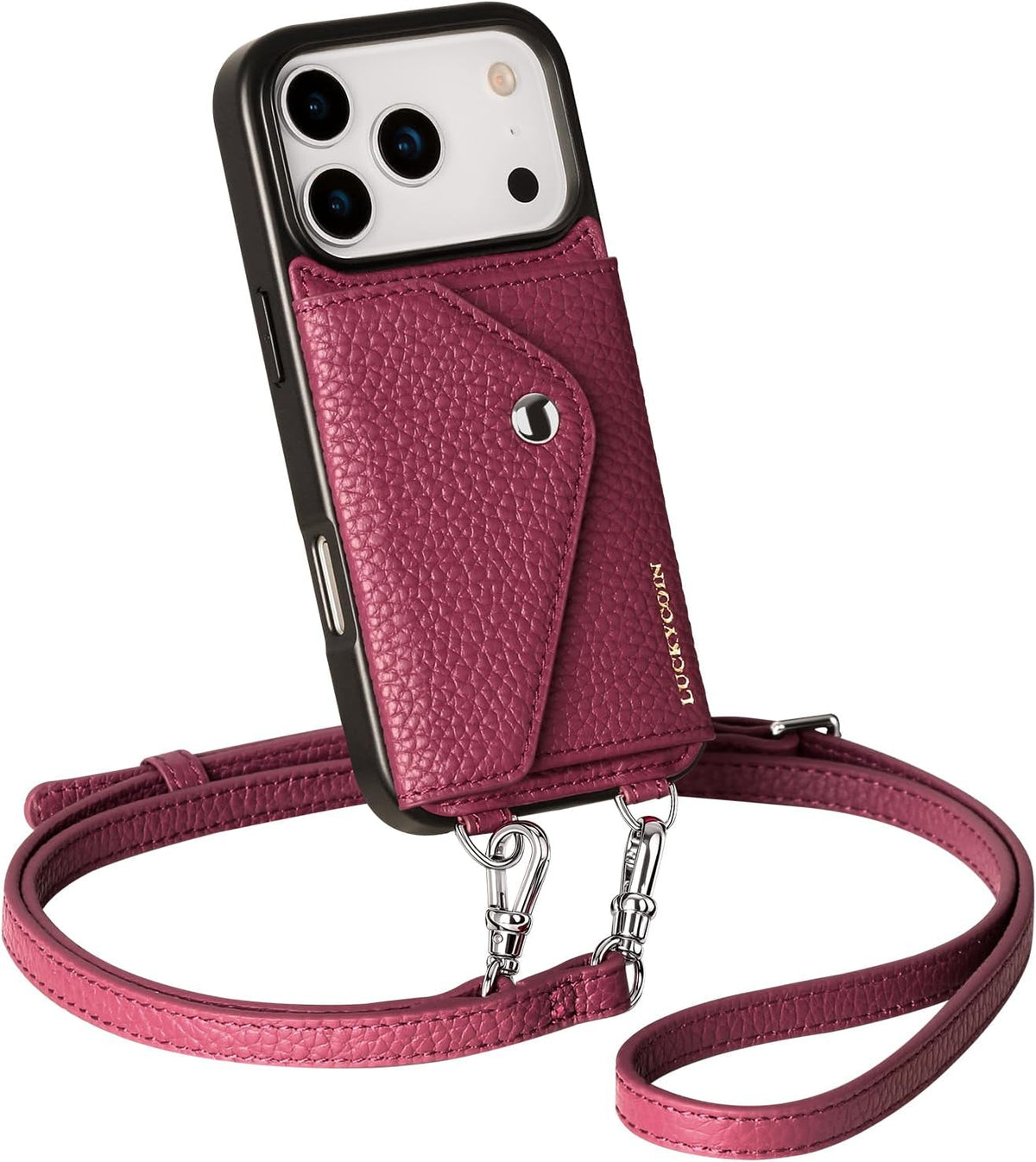 Funda tipo cartera cruzada de piel 100% auténtica para iPhone 18 Pro, a prueba de golpes, con correa cruzada ajustable y soporte para tarjetas, funda tipo cartera para mujer, color rosa